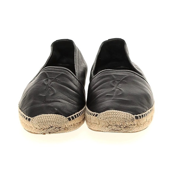 YSL Saint Laurent Espadrille Monogram Logo Leather Loafer Nero Black Size 38 - Picture 1 of 12